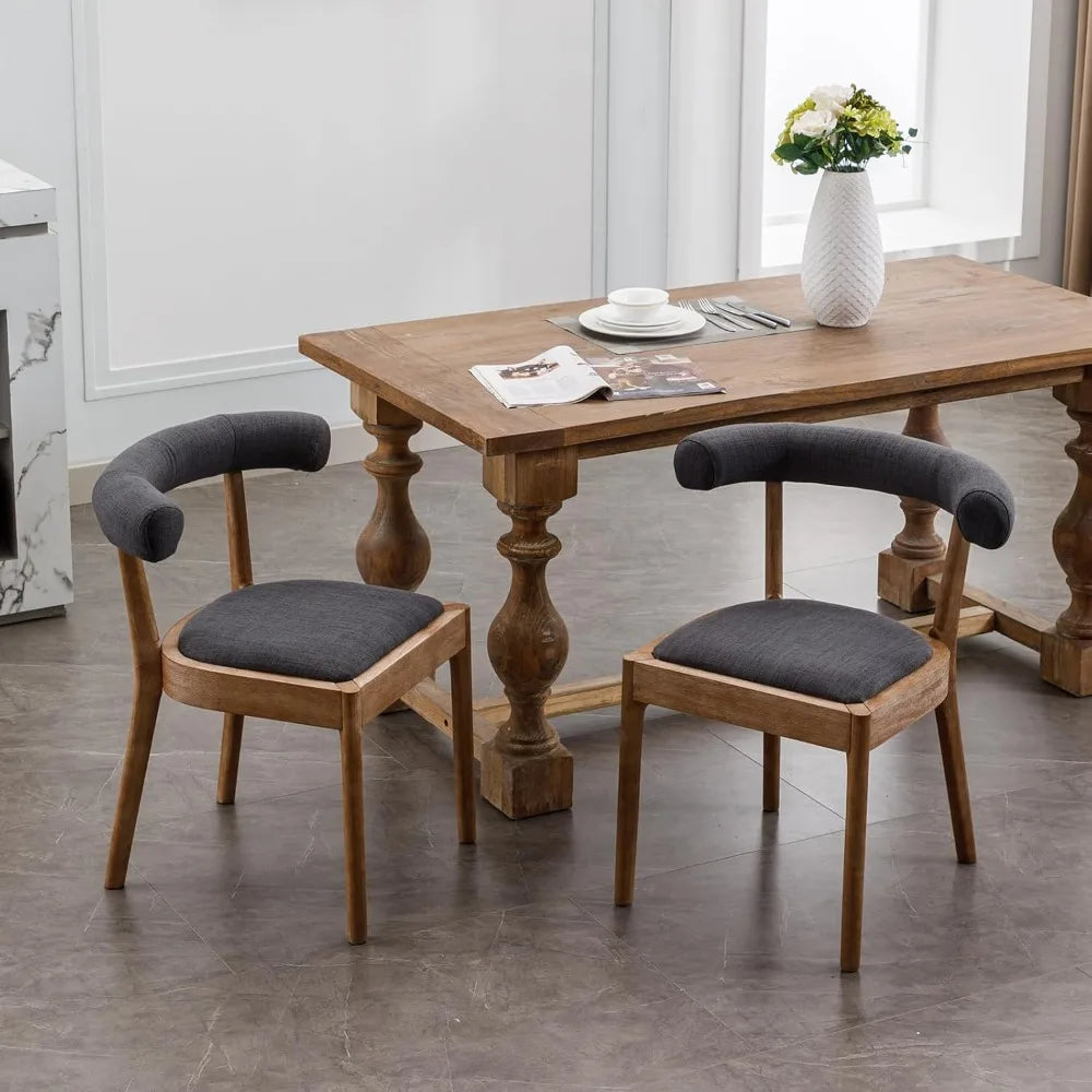 Wood Dining Chairs Set of 4, Mid Century Modern Living Room with Unique Curved Open Back