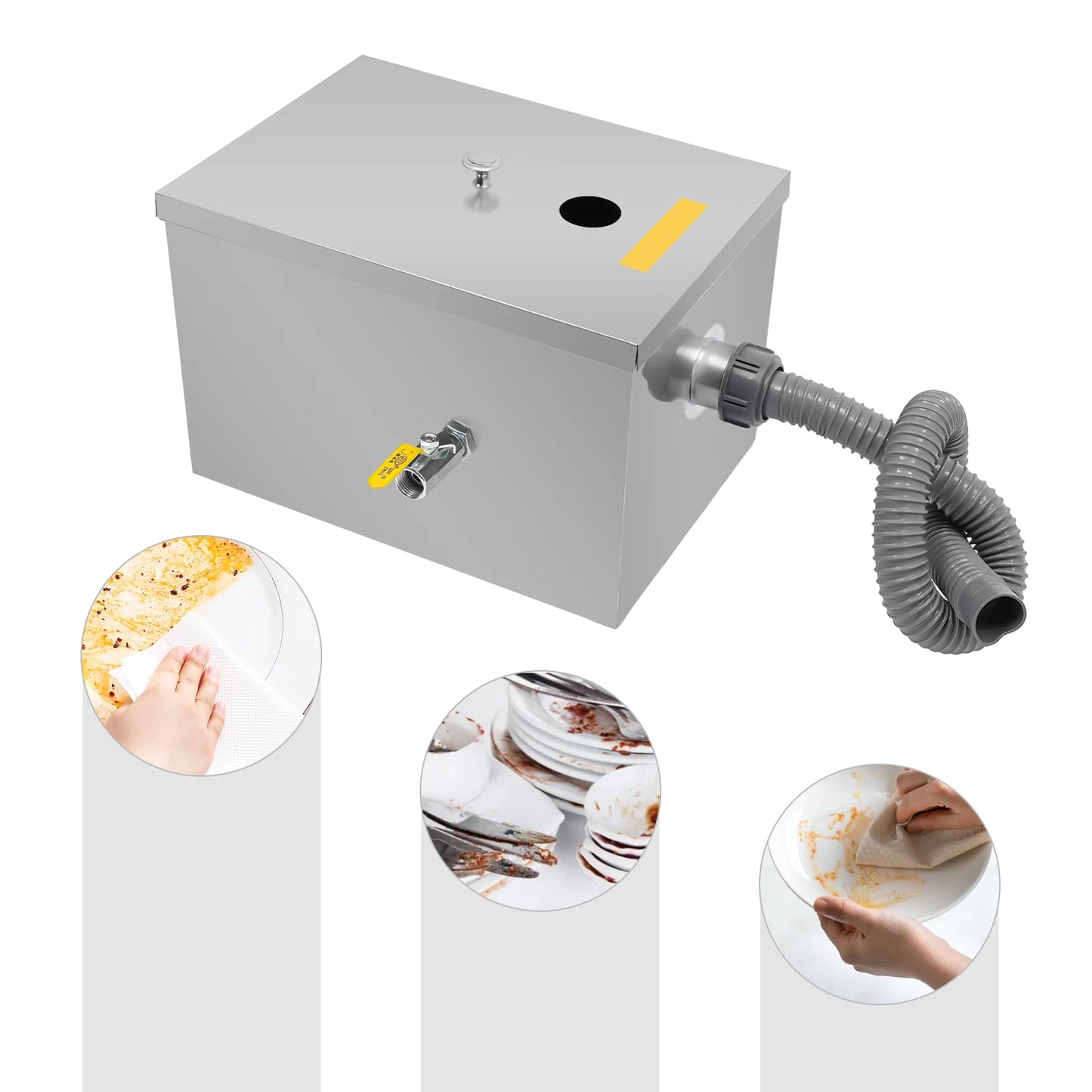 20L Commercial Grease Trap, Stainless Steel Grease Interceptor w/Automatic Shut-off
