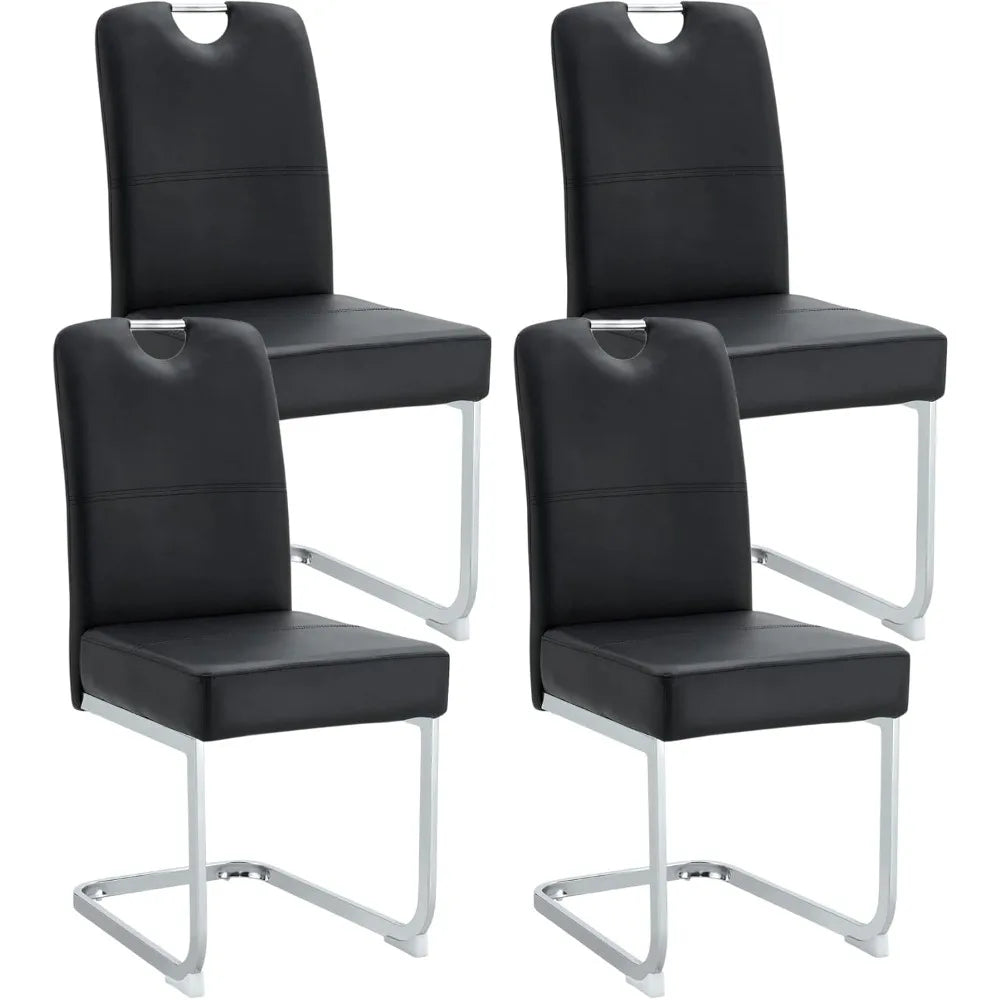 Set of 4, Dining Chair, Faux Leather, High Back, Kitchen Chairs with Metal Legs