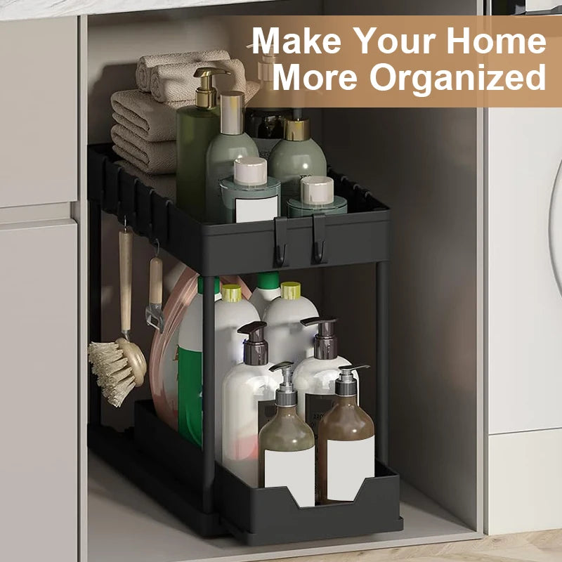 2 Tier Under Sink Organizer Sliding Cabinet Basket Organizer Storage Rack
