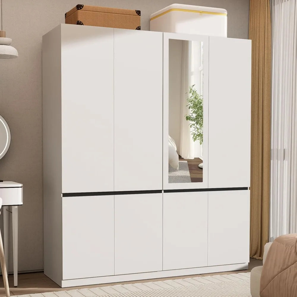 4 Doors Armoire Wardrobe Closet with Mirror