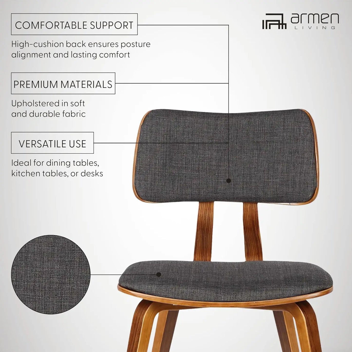 Jaguar Dining Chair in Charcoal Fabric and Walnut Wood Finish