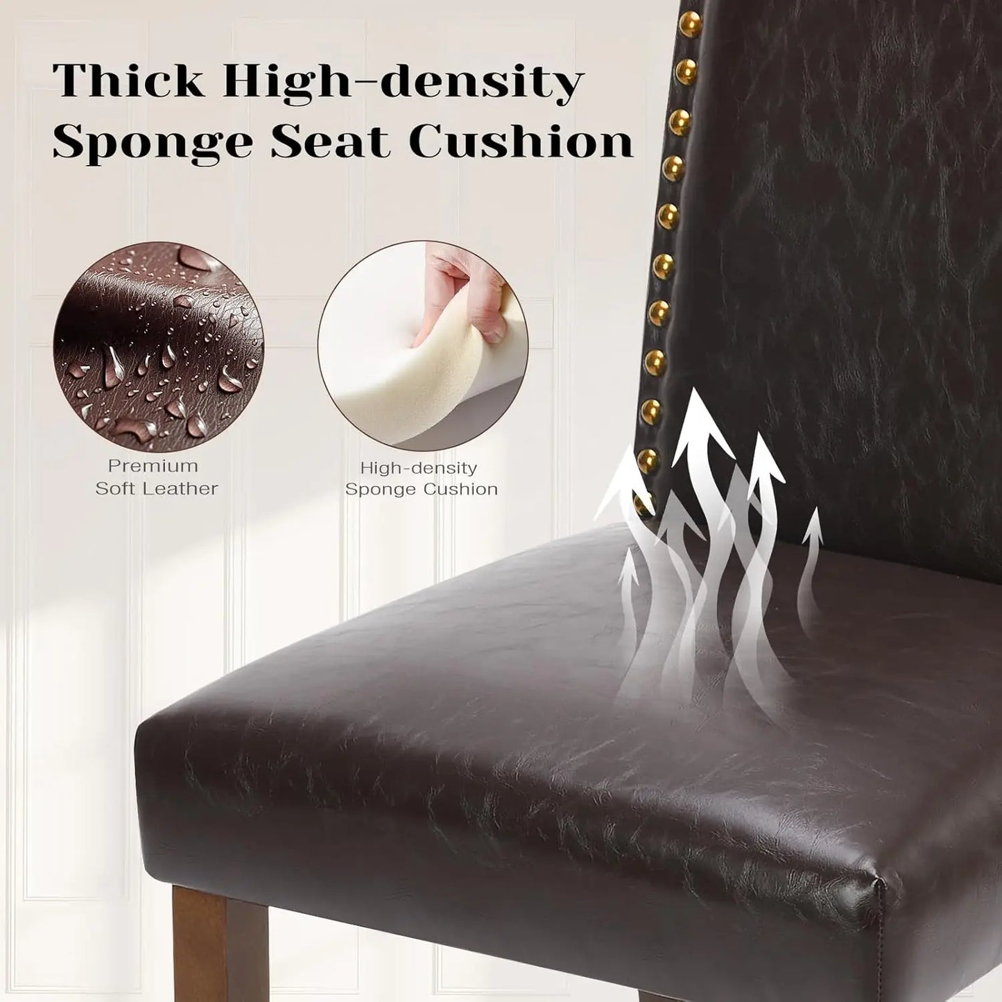 Set of 2, Dining Chairs, Upholstered Leather. Mid Century Modern.