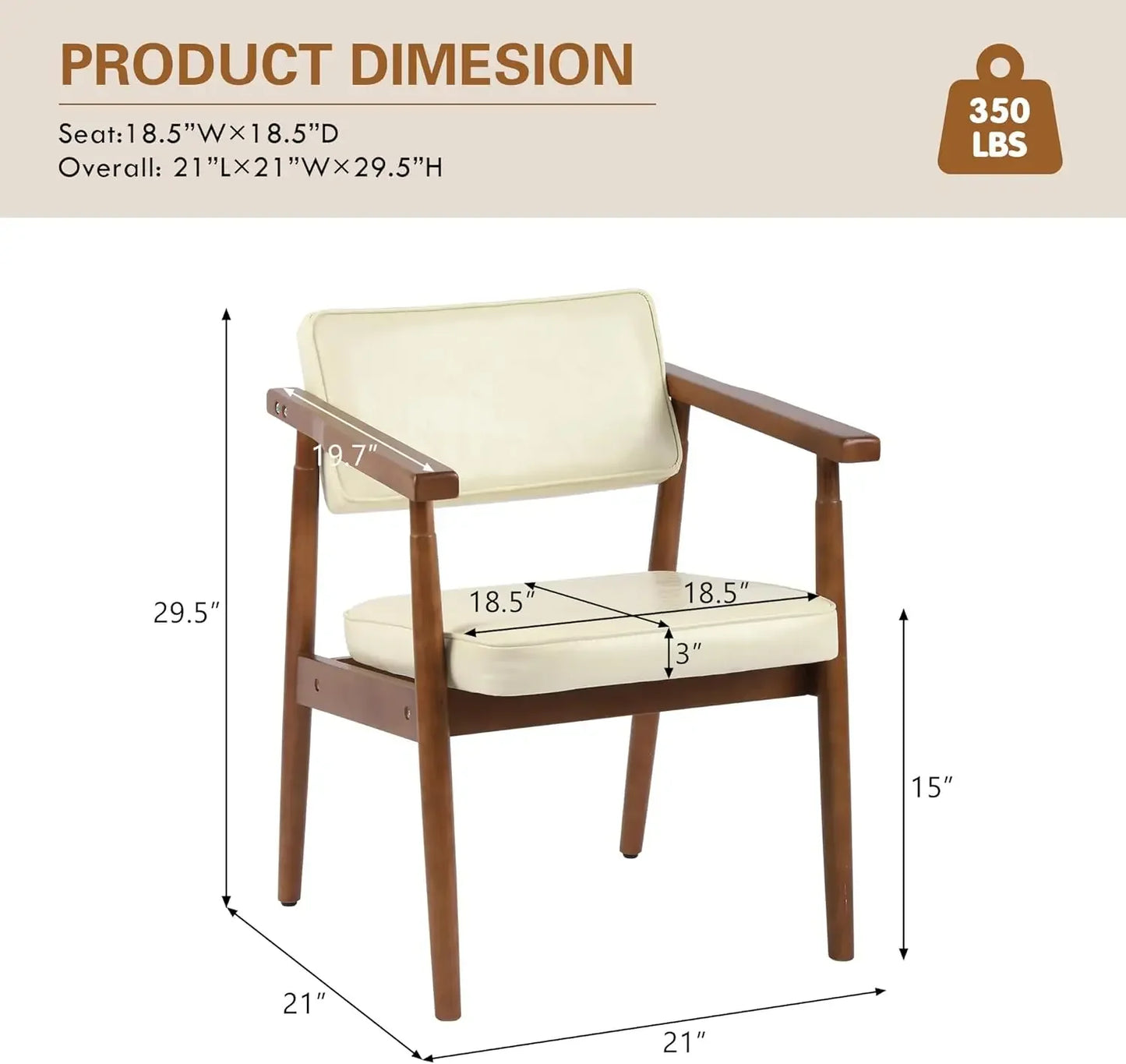 Mid Century Dining Chairs with Wooden Handrail, Fabric Upholstered Faux Leather