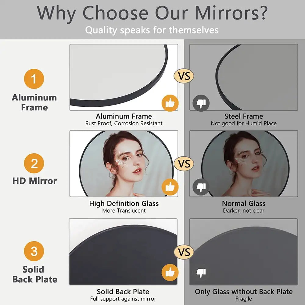 20" Black, Wall Mirror Round Vanity, Bathroom, Bedroom
