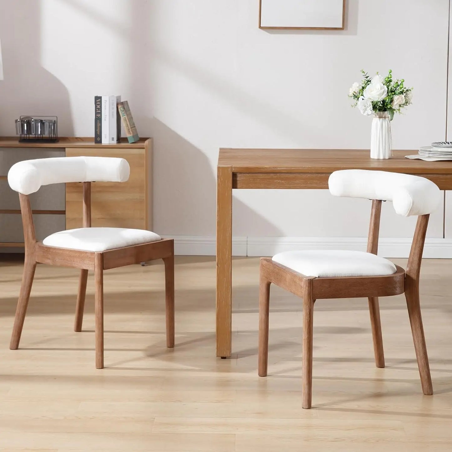 Wood Dining Chairs Set of 4, Mid Century Modern Living Room with Unique Curved Open Back