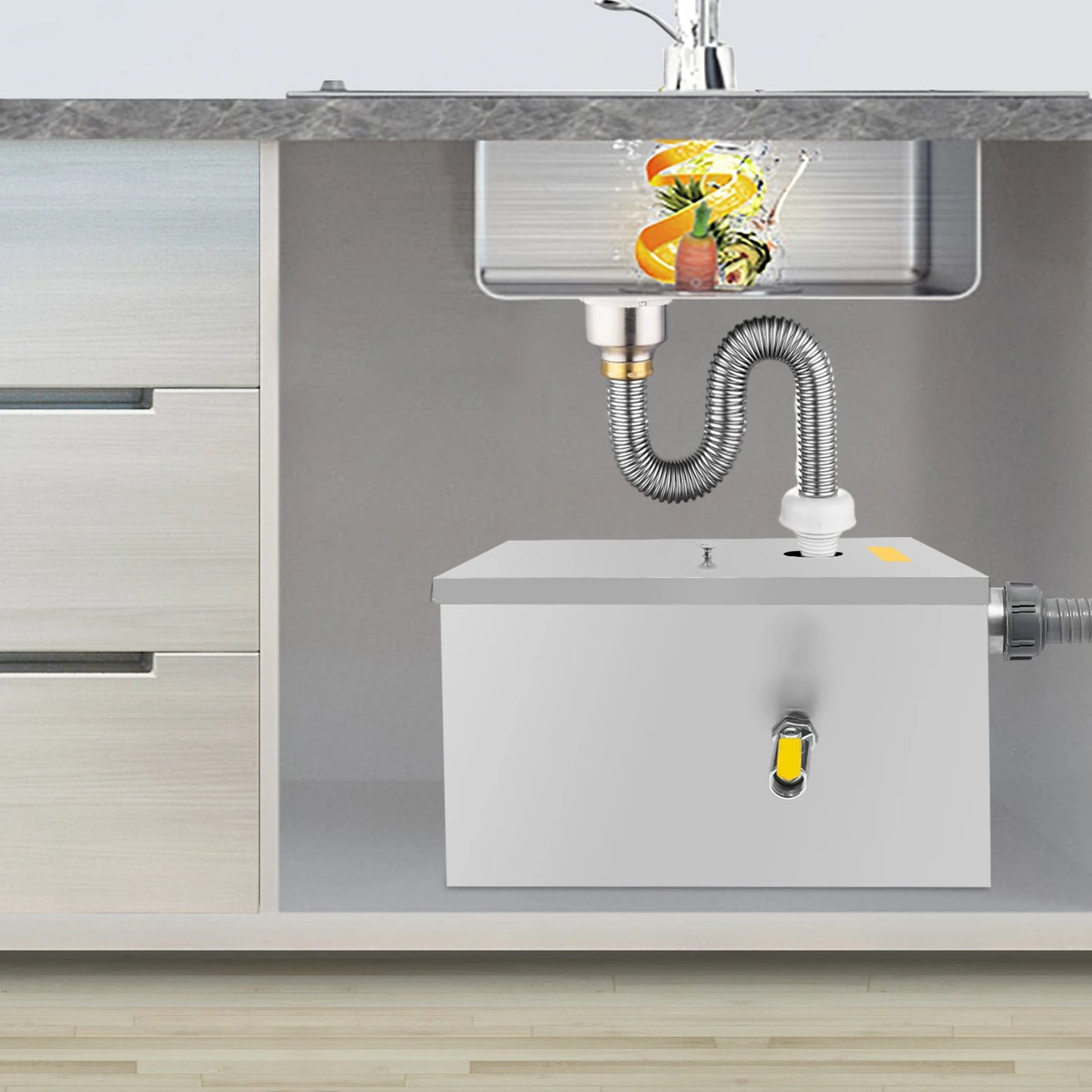 20L Commercial Grease Trap, Stainless Steel Grease Interceptor w/Automatic Shut-off