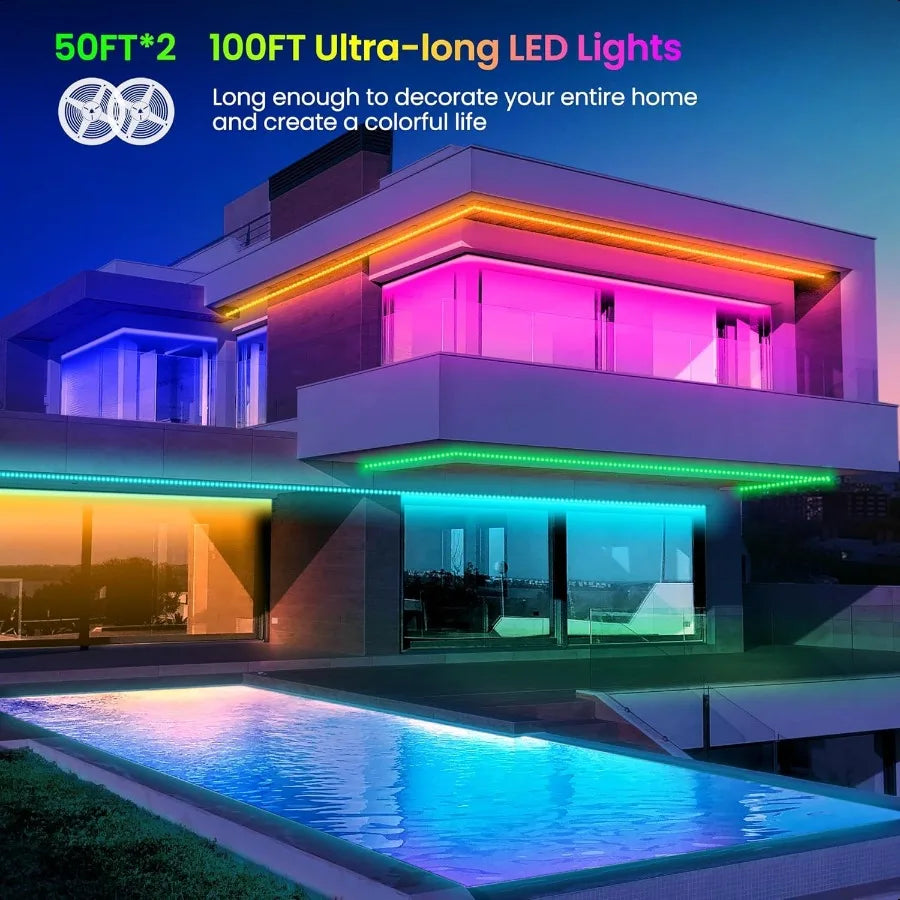 100ft LED Strip Rope Lights Bluetooth APP Color Changing