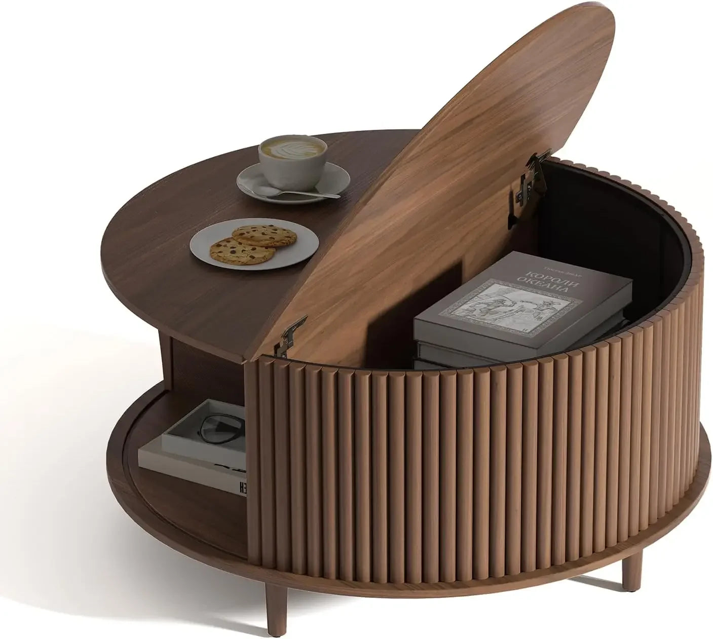 Round Coffee Table with Storage Mid Century Modern Storage