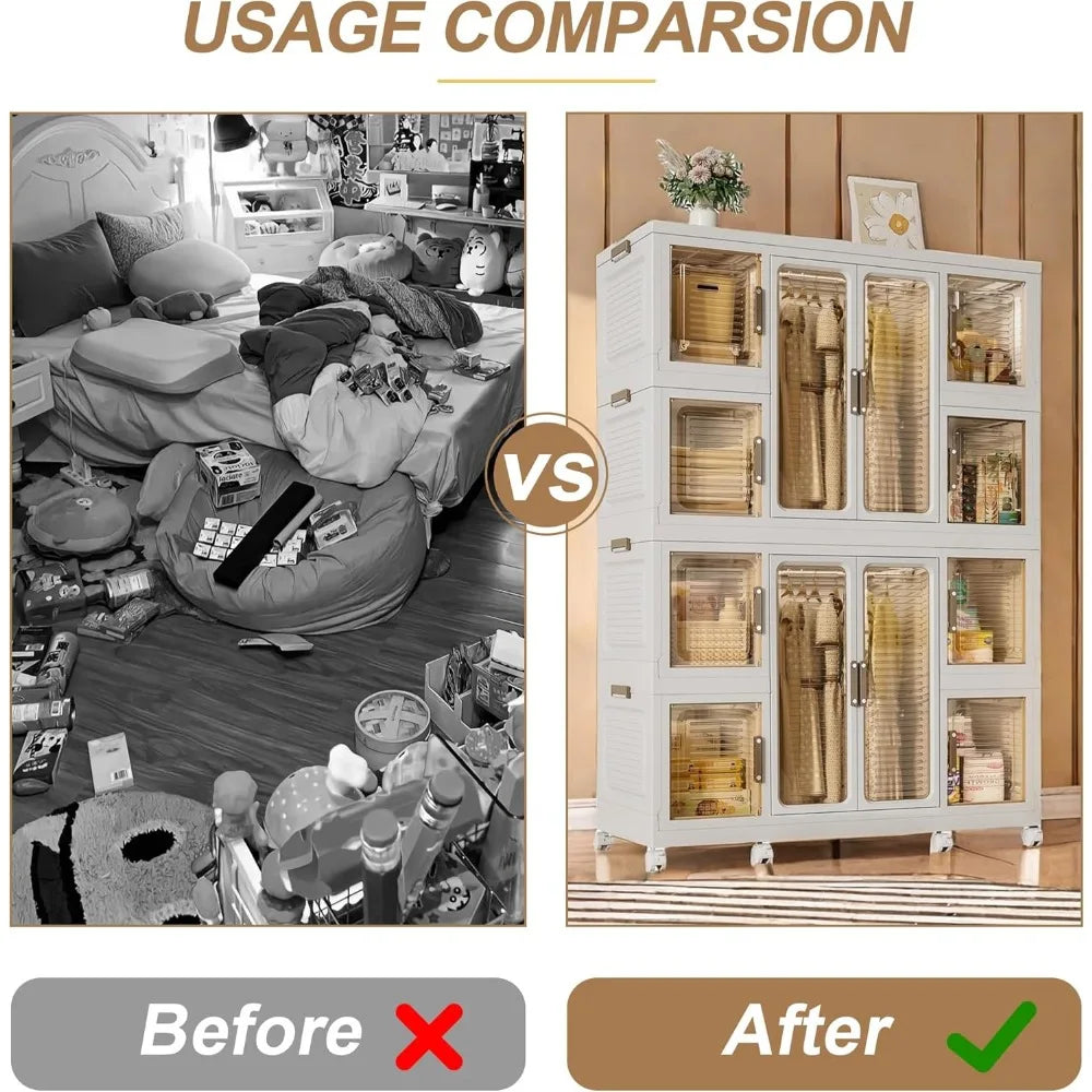 Portable Wardrobe Closet Storage Organizer for Clothes, Plastic Collapsible