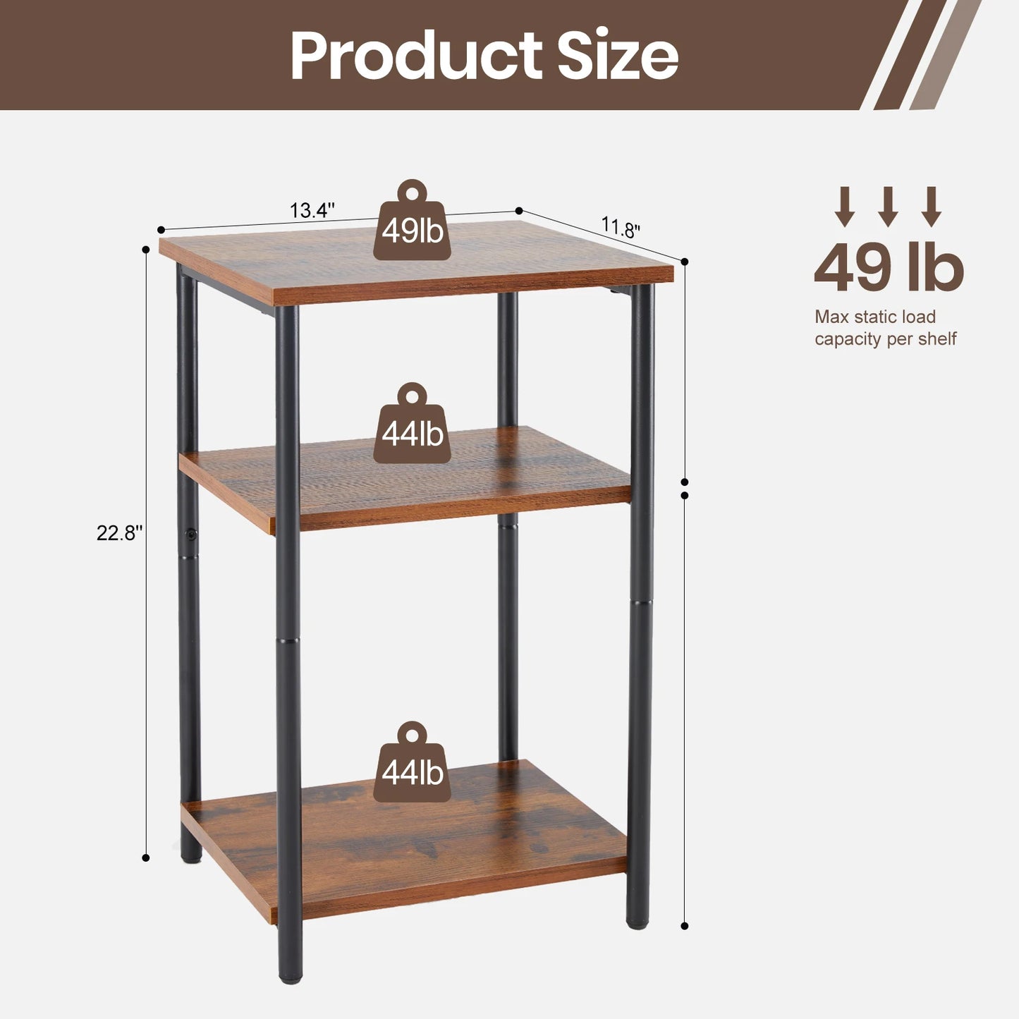 2/3-Tier End Table with Adjustable Feet