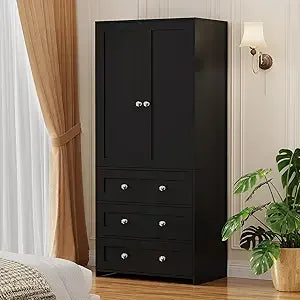 Armoire Wardrobe Closet with Drawers and Mirror, 71"