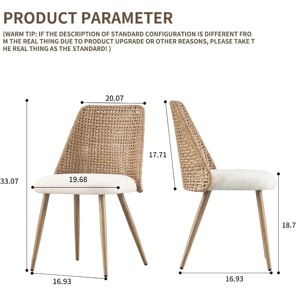 Set of 4, Rattan Dining Chairs, Modern Upholstered Boucle Kitchen Room