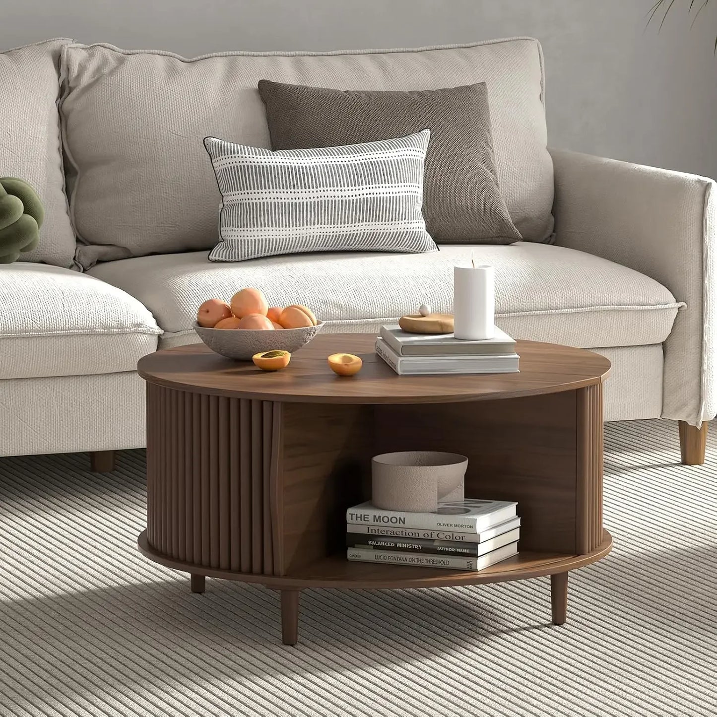 Round Coffee Table with Storage Mid Century Modern Storage
