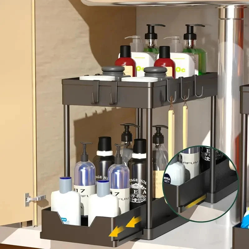 2 Tier Under Sink Organizer Sliding Cabinet Basket Organizer Storage Rack