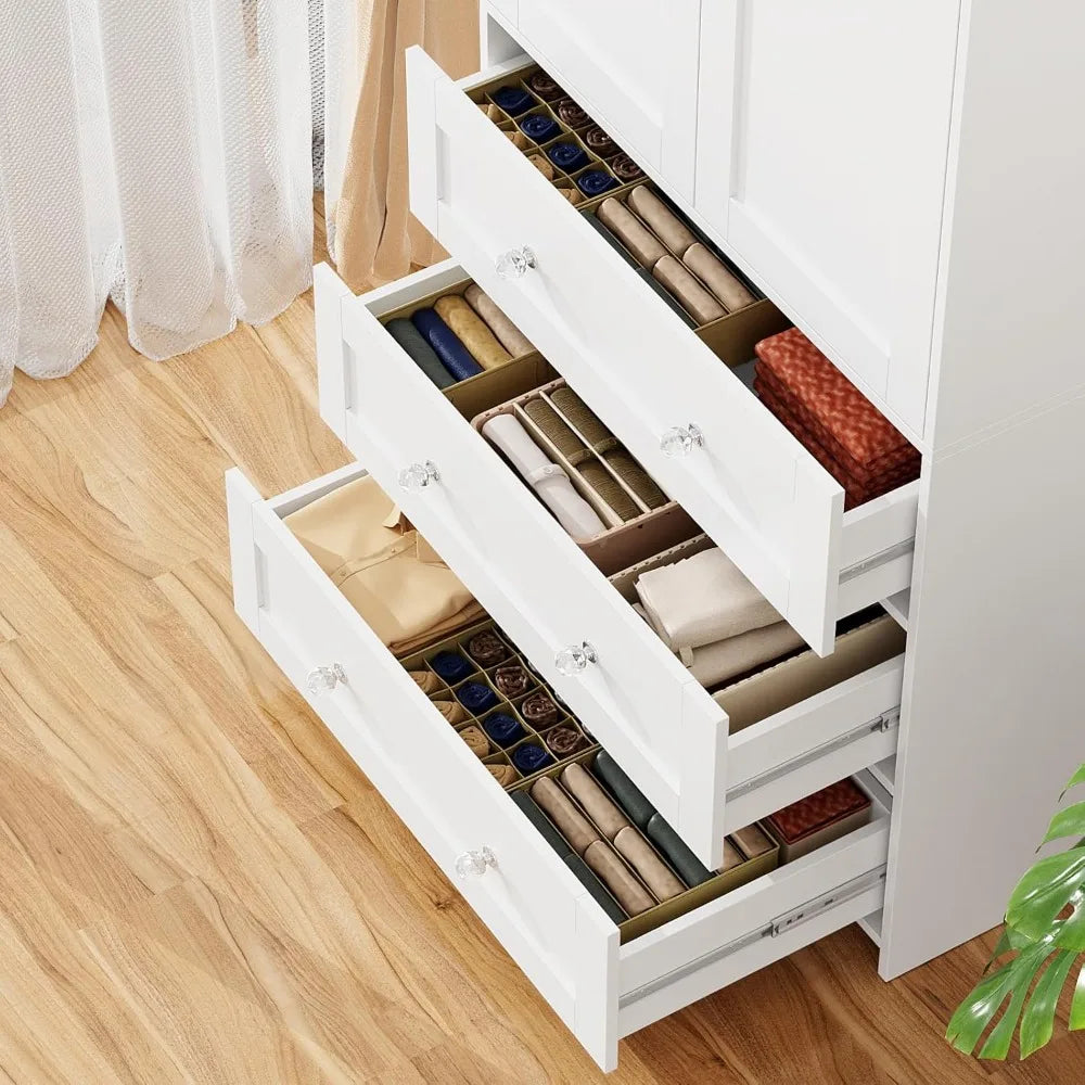 Armoire Wardrobe Closet with Drawers and Mirror, 71"