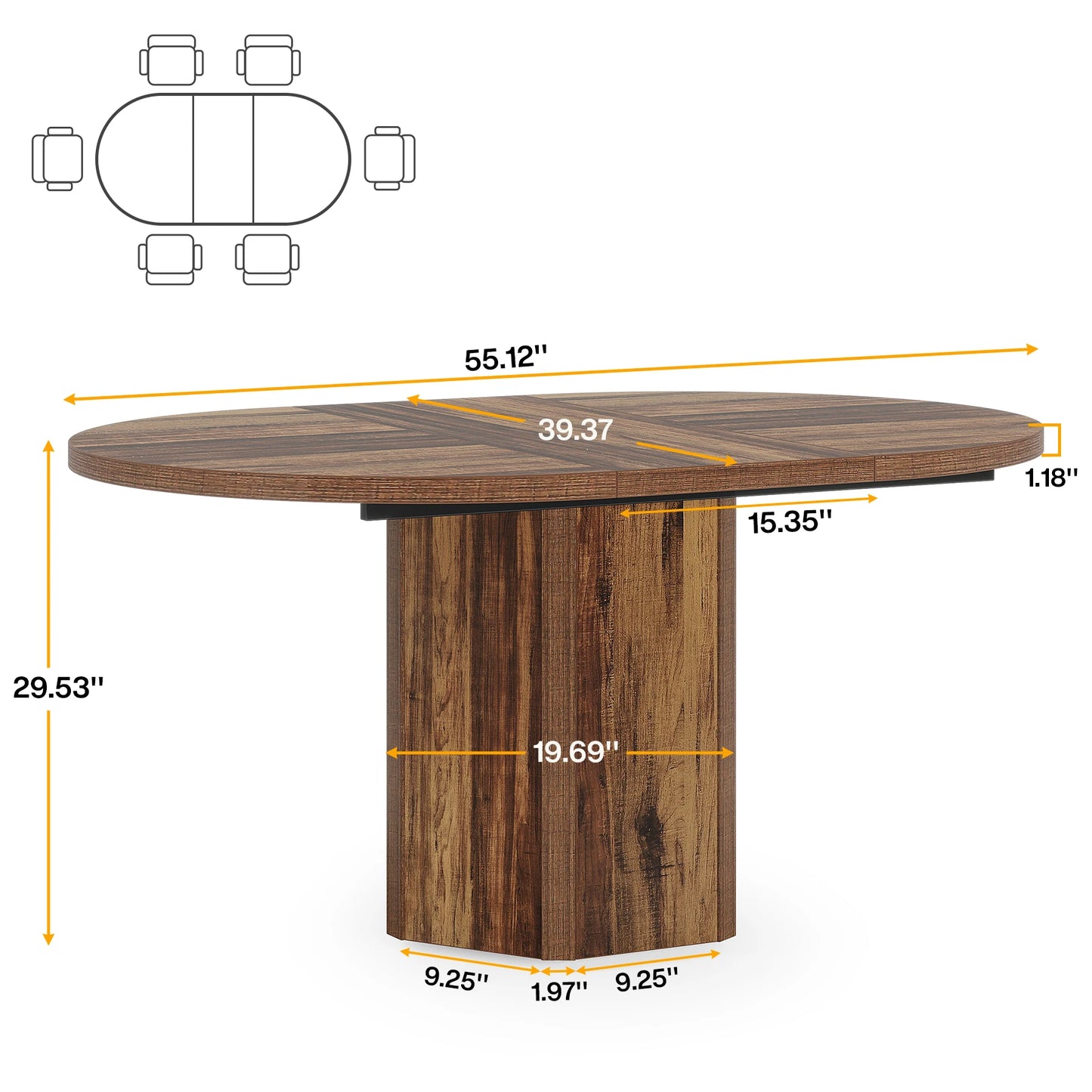Table for 4-6 people, 55.12 Inches Oval Dining Table