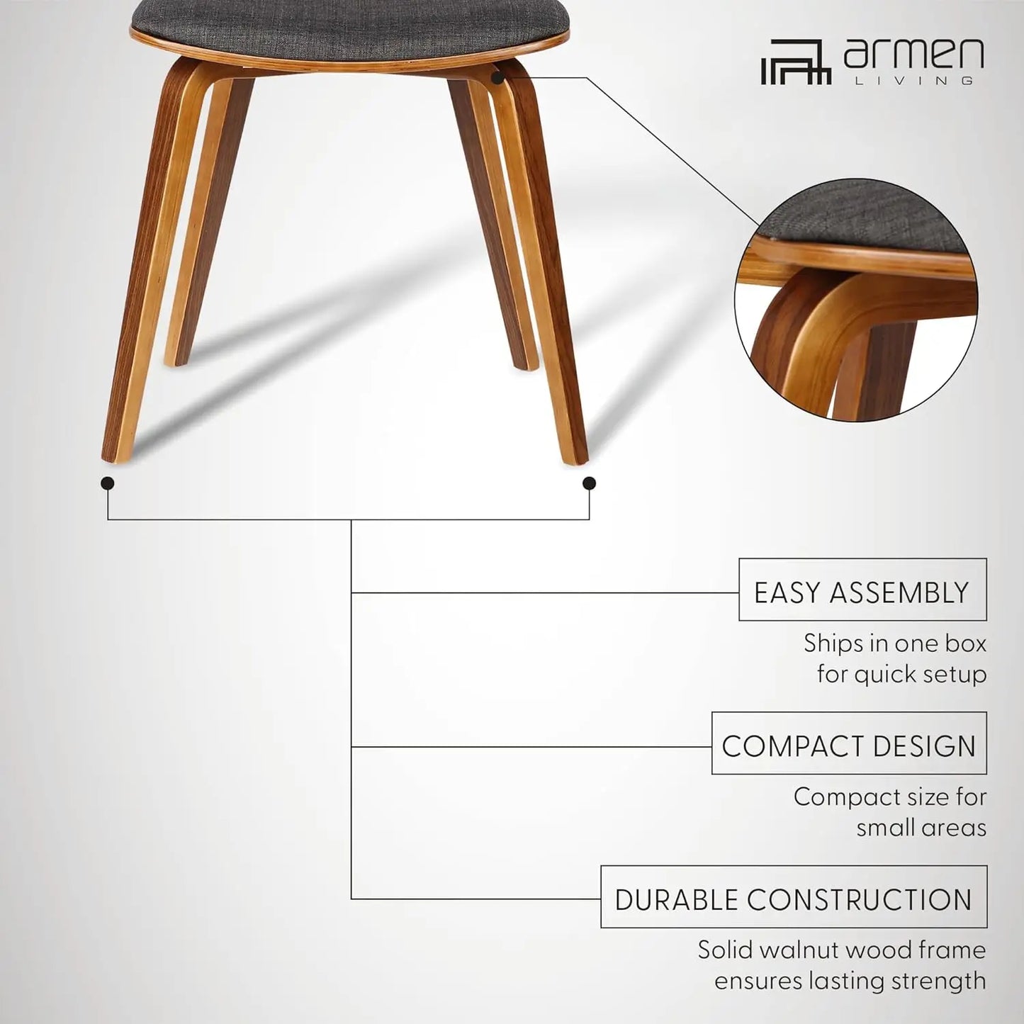 Jaguar Dining Chair in Charcoal Fabric and Walnut Wood Finish