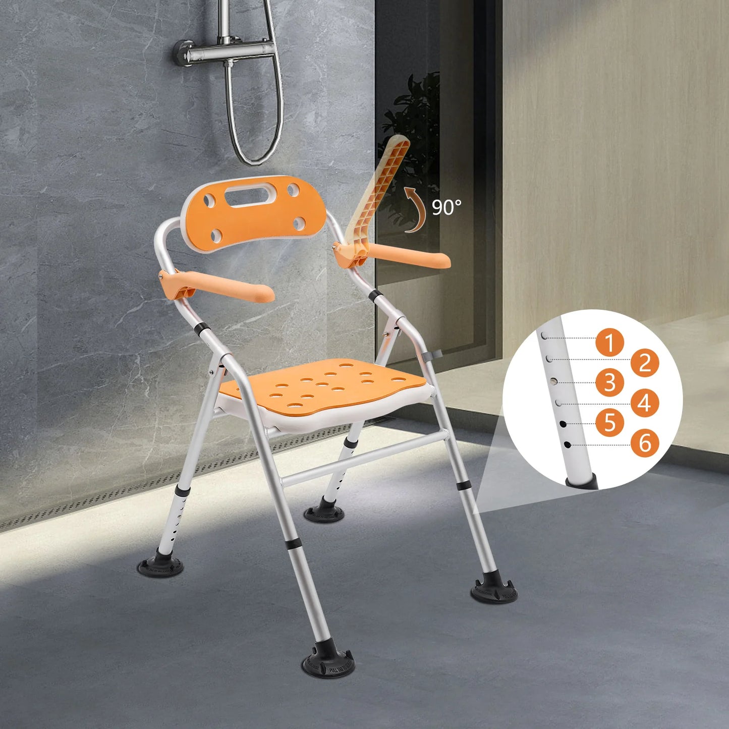 Foldable Shower Seat with Adjustable Armrests, 330.7 lbs Capacity