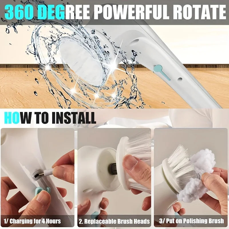 5-In-1 Multifunctional Electric Cleaning Brush USB Rechargeable 360-Degree Cleaning Mop