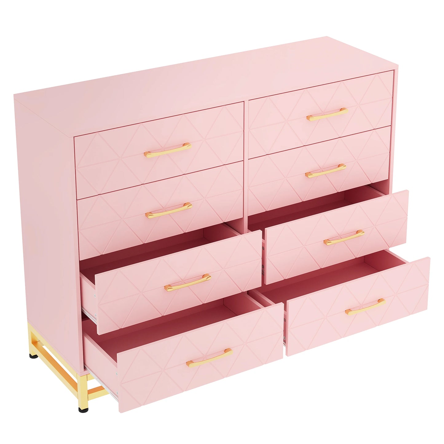 8 Drawer Dresser with Metal Handles, Modern Wood Chest of Drawers