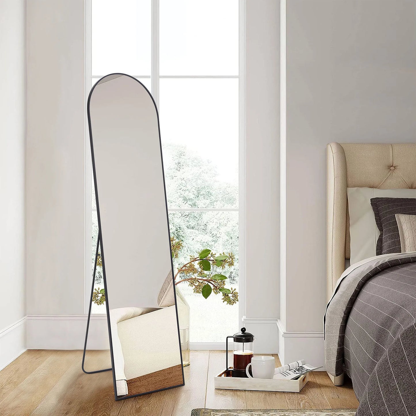 Full Length Arched Right Angle Mirror with Stand for Living Room