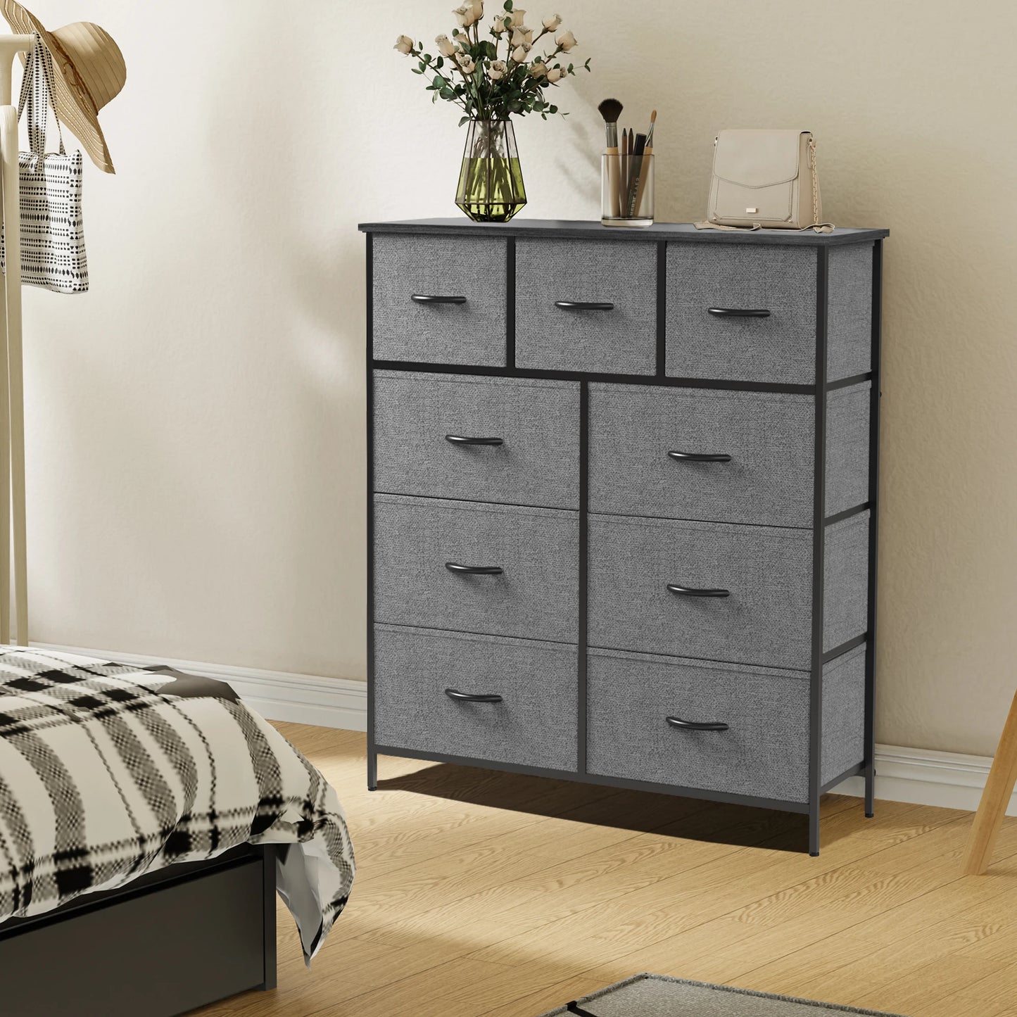 JHK Dresser For Bedroom With 9 Fabric Storage Drawer Wardrobe