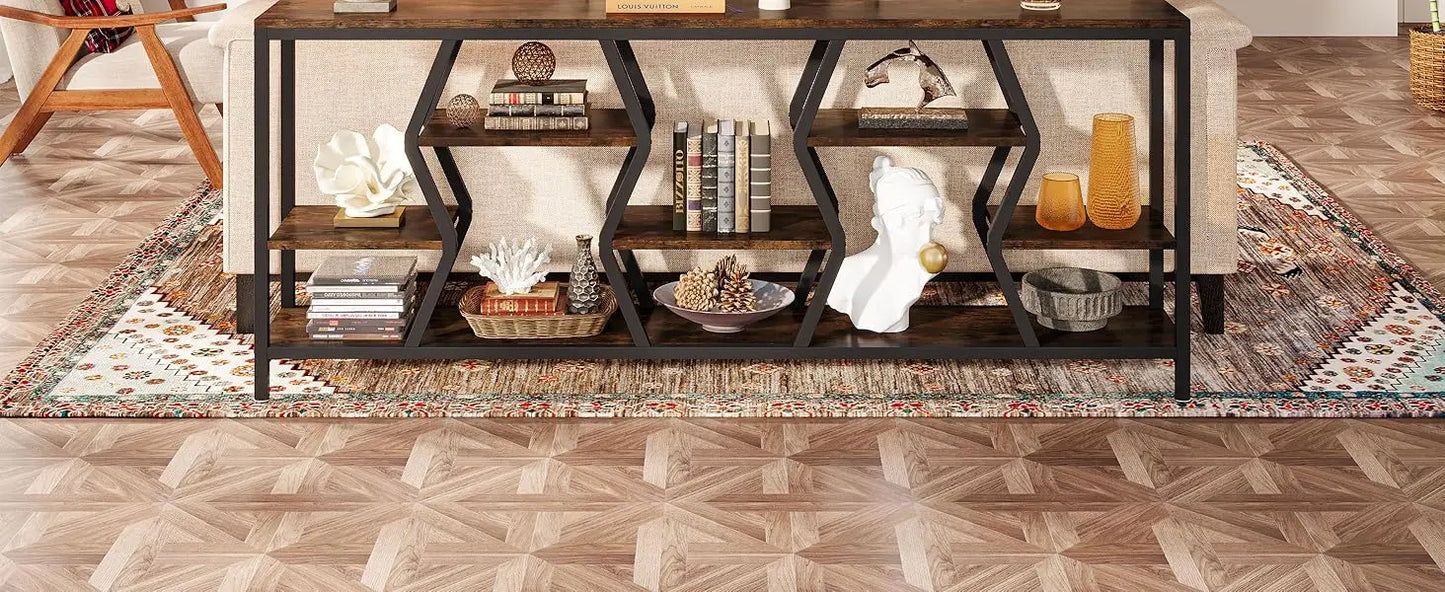 Sofa Console Table with 4 Tier Wood Storage Shelves