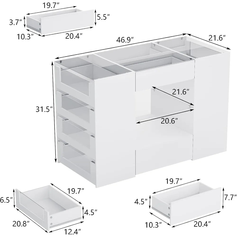 Closet Island with Drawers, Wardrobe Armoire Bedroom Island, Glass Display Shelf