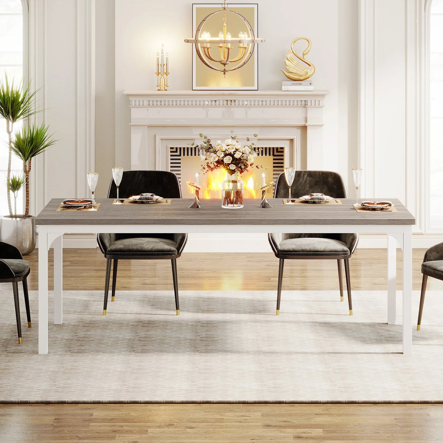 Farmhouse Dining Table for 6-8, 70.9 Inch Rectangular