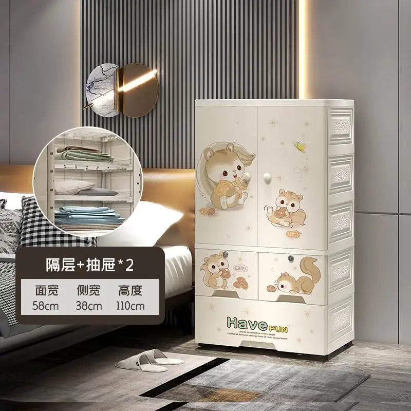 Plastic Baby Storage Cabinet, Simple Cartoon Children's Wardrobe For Girls Bedroom