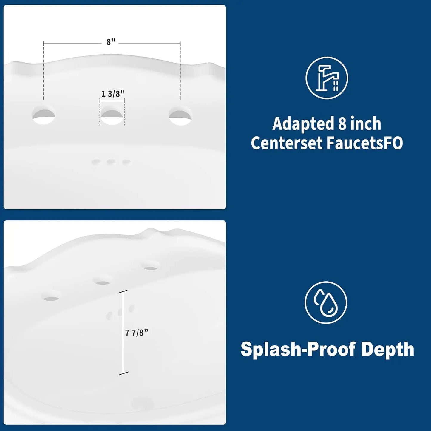 20x26in White Ceramic Pedestal Sink Freestanding Bathroom Sink with Overflow