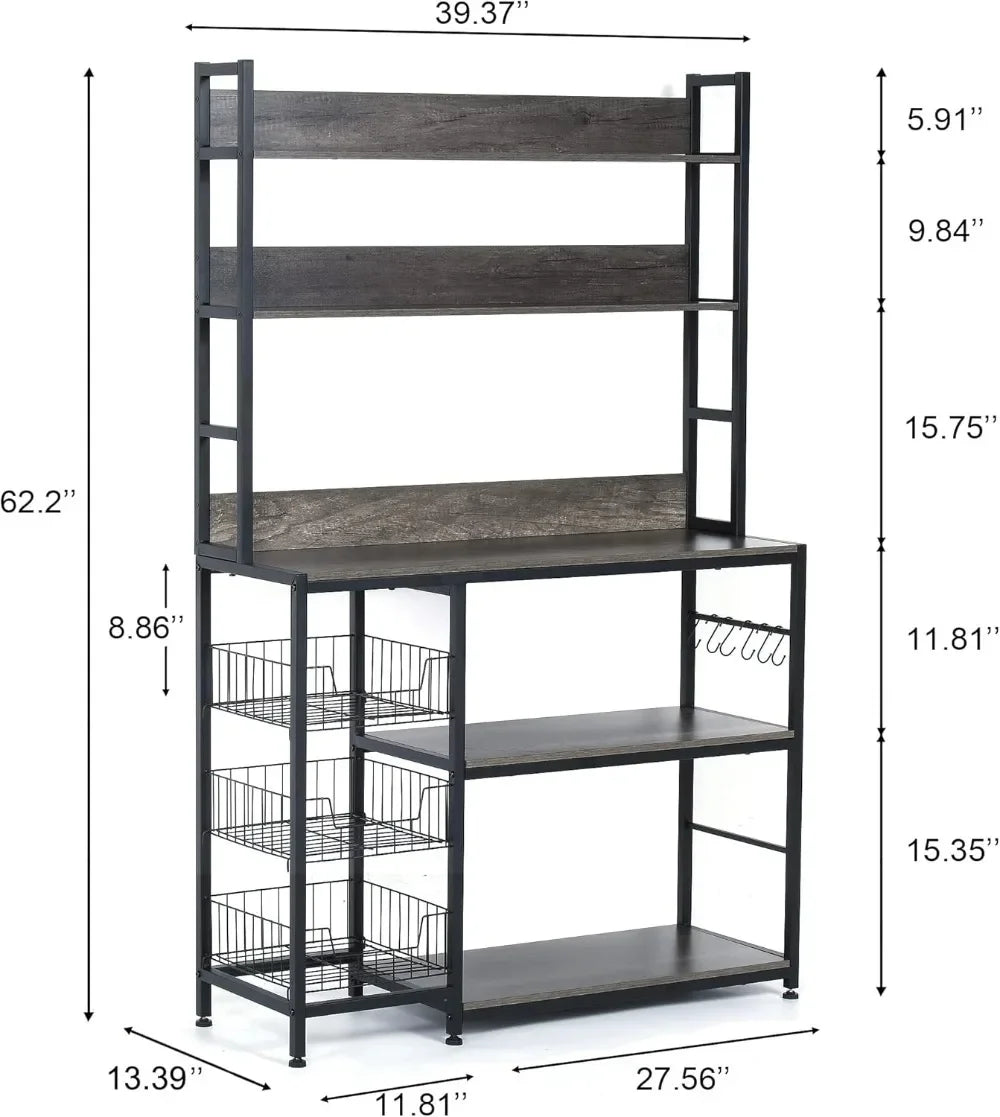 Kitchen Bakers Rack with Baskets, 5-Tier Kitchen Utility Storage Shelf
