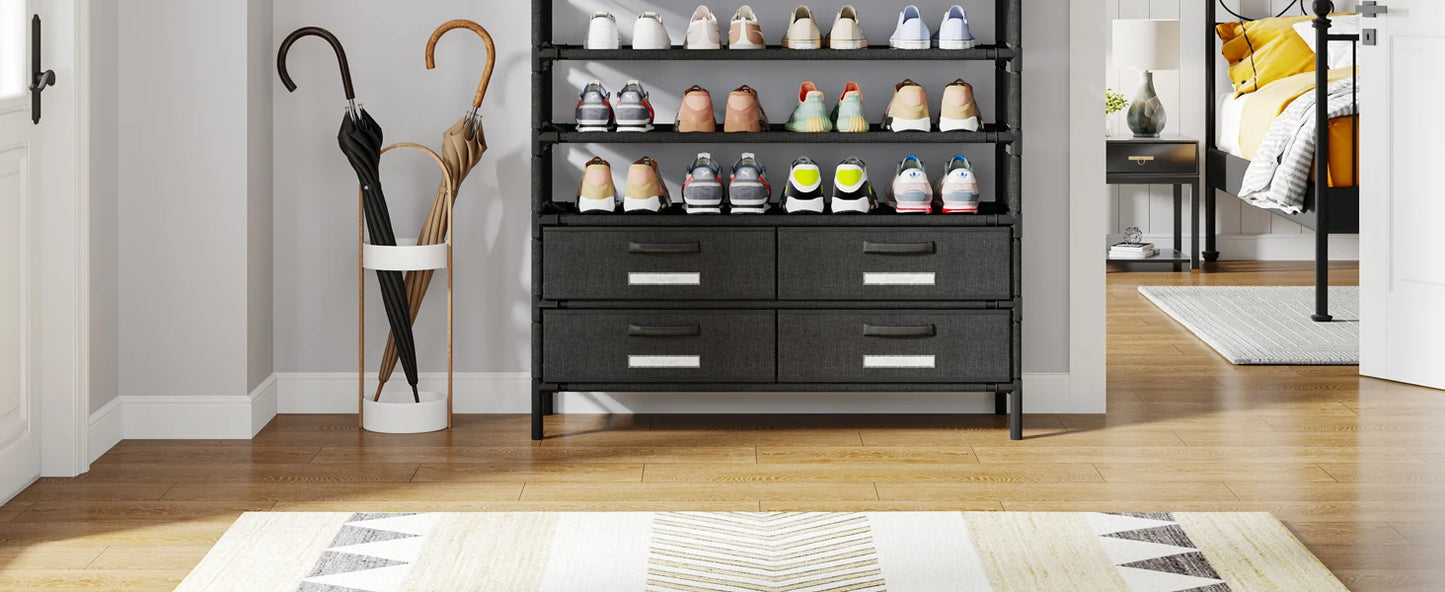 Bookshelf with 4 Bins Drawers for Closet Entryway, Vertical Shoe Racks