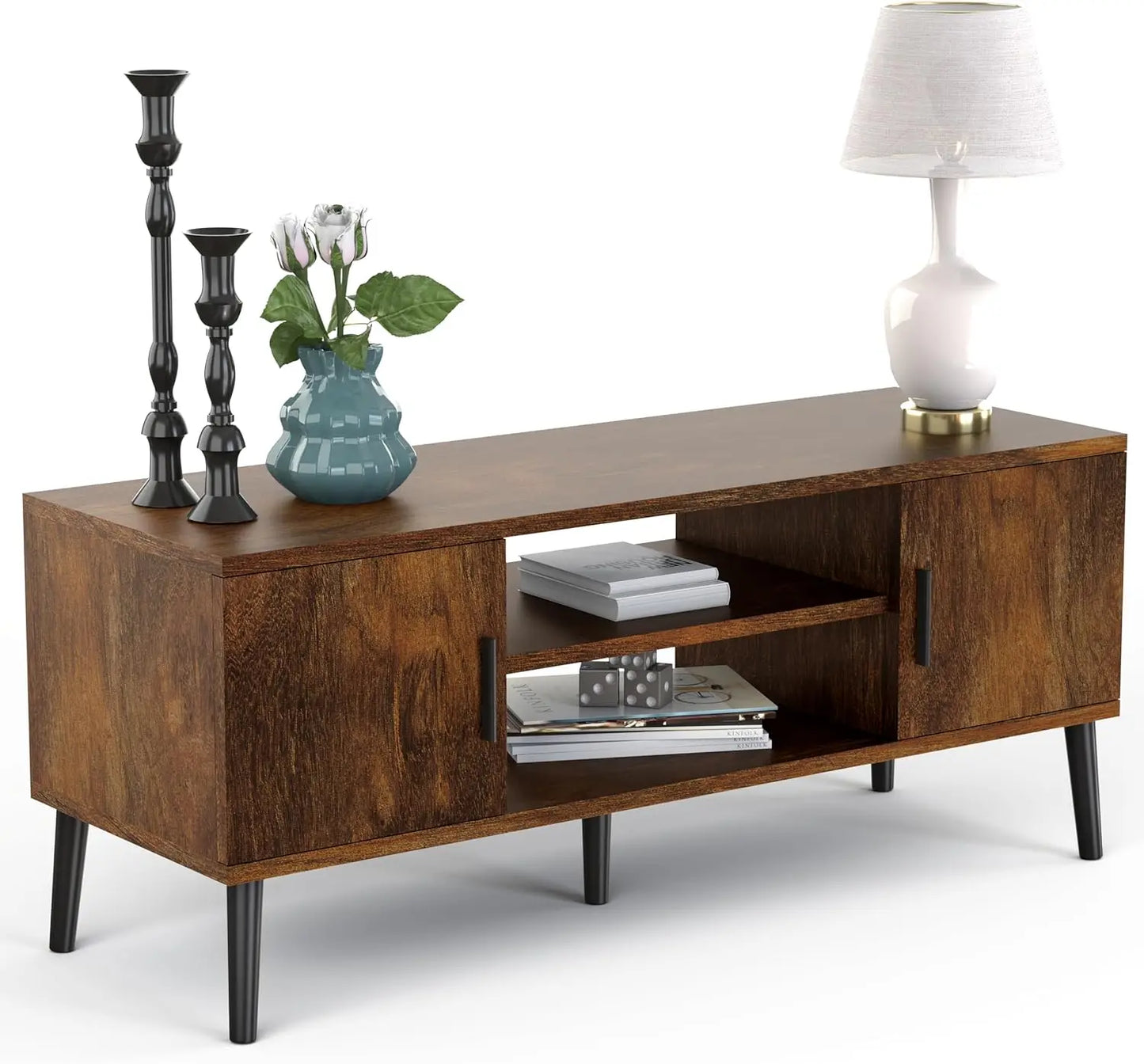 Mid-Century Modern 45"" Tv Stand With 2 Side Doors