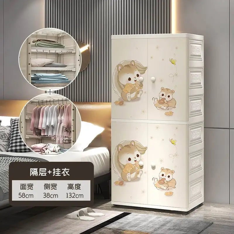 Plastic Baby Storage Cabinet, Simple Cartoon Children's Wardrobe For Girls Bedroom