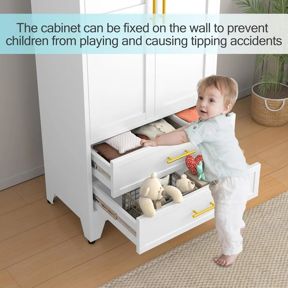 Metal Armoire Wardrobe Closet, 71 "Metal Clothing Storage Cabinet with Adjustable Shelves