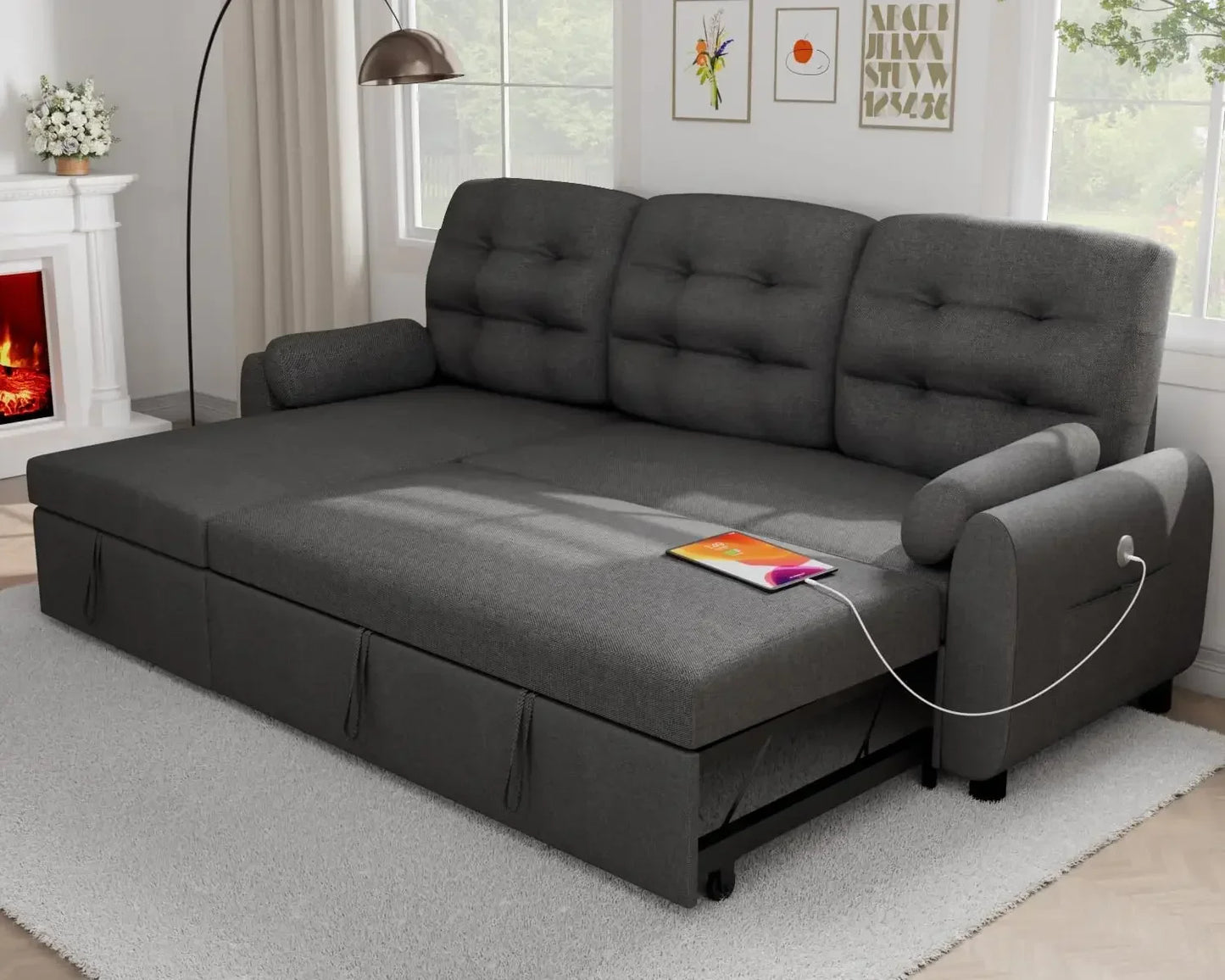 Sectional Sofa Couch, Sleeper Sofa Bed with Reversible Storage