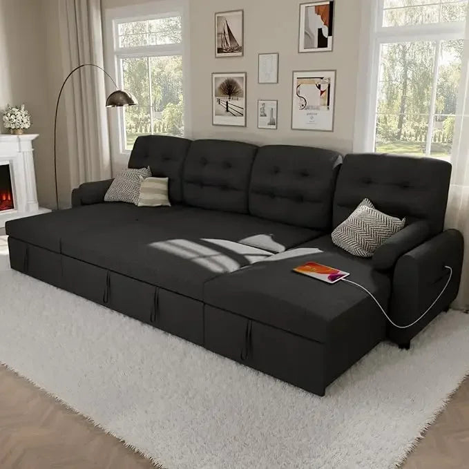 Sectional Sofa Couch, Sleeper Sofa Bed with Reversible Storage