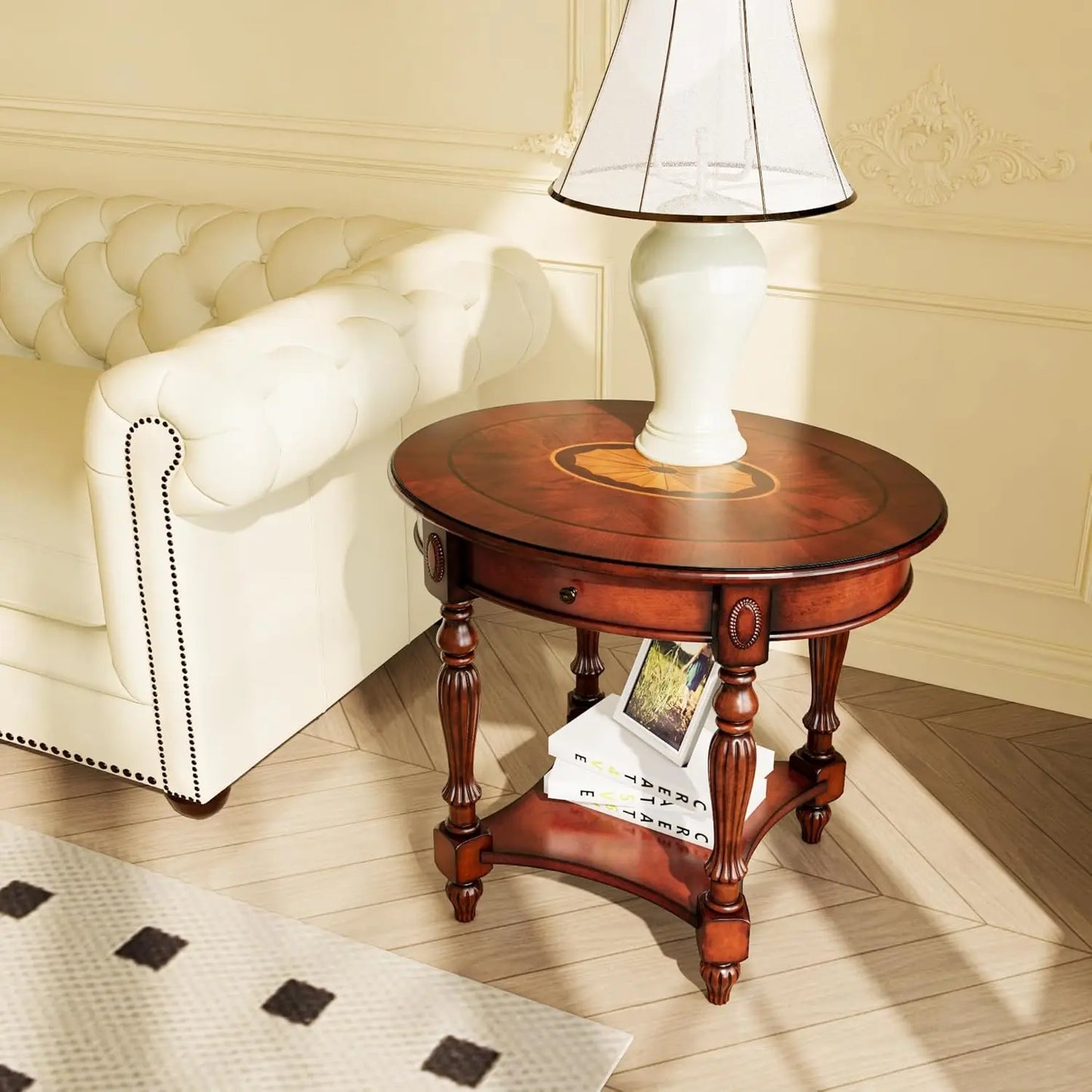 Solid wood nightstand with drawers, storage rack