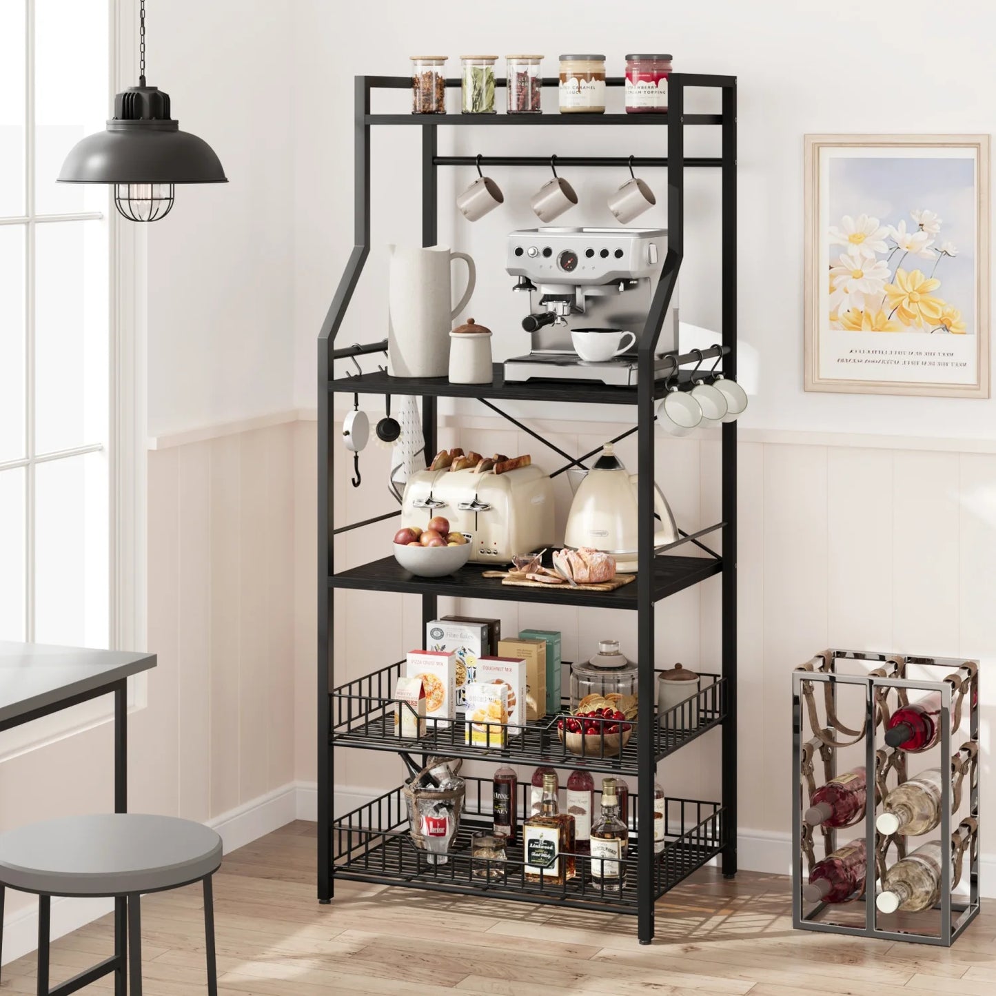 Kitchen Bakers Rack Microwave Oven Stand with Wire Basket 5-Tier