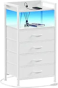Night Stand with Charging Station, with Drawers and Led Light