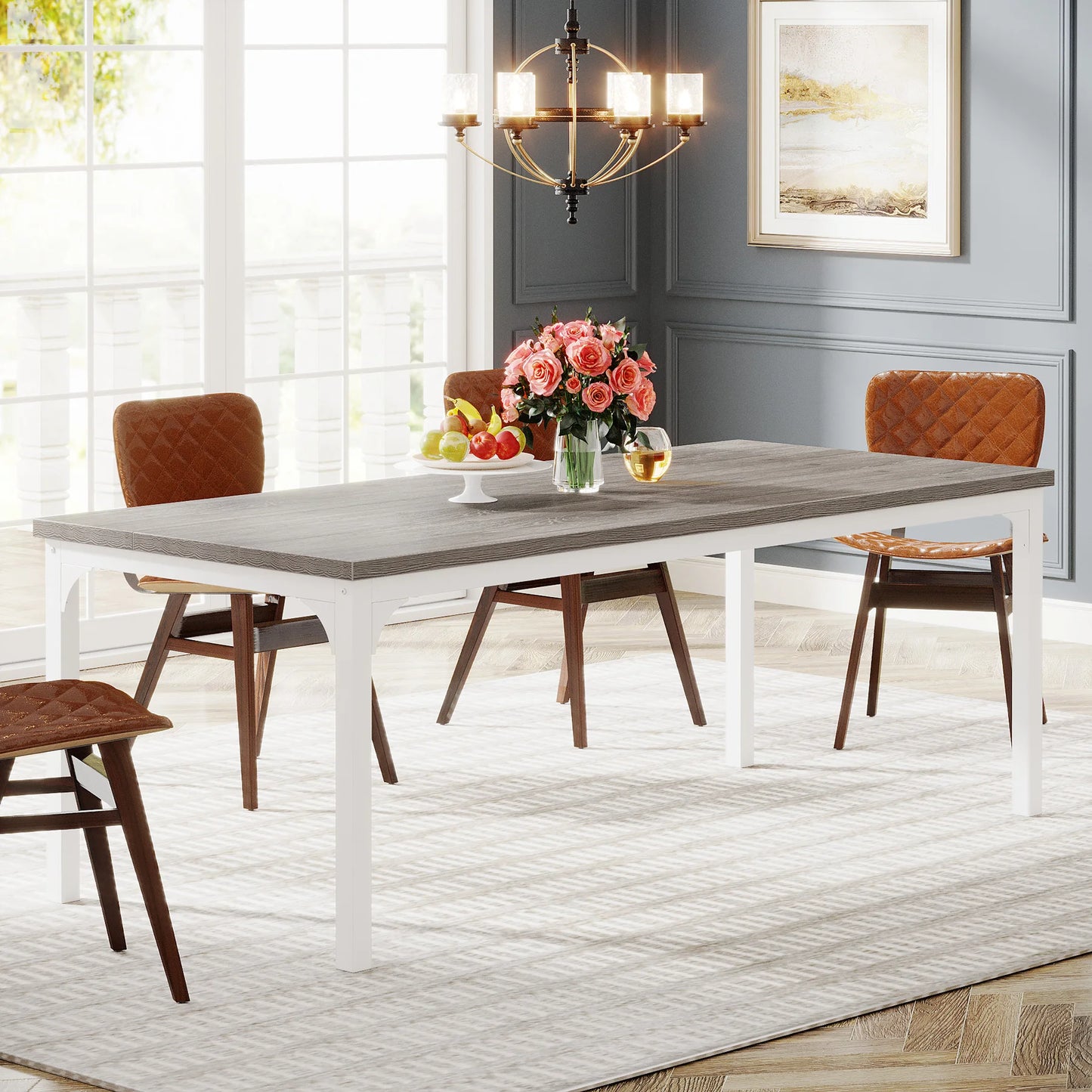 Farmhouse Dining Table for 6-8, 70.9 Inch Rectangular