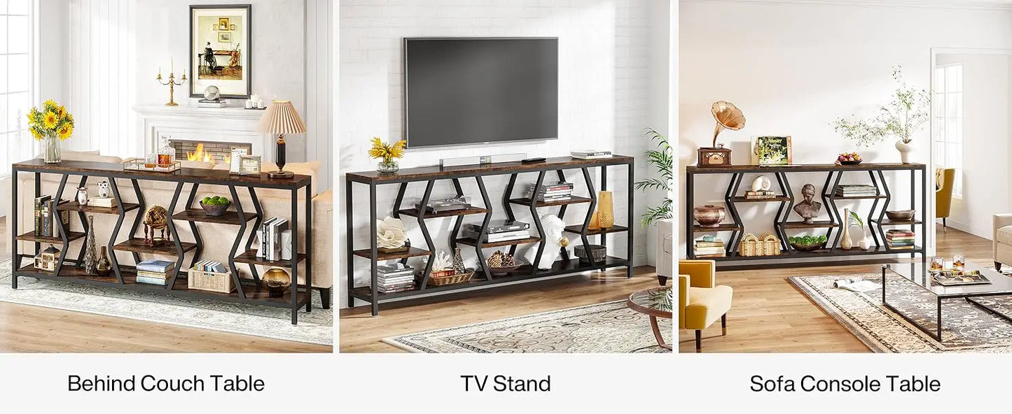 Sofa Console Table with 4 Tier Wood Storage Shelves