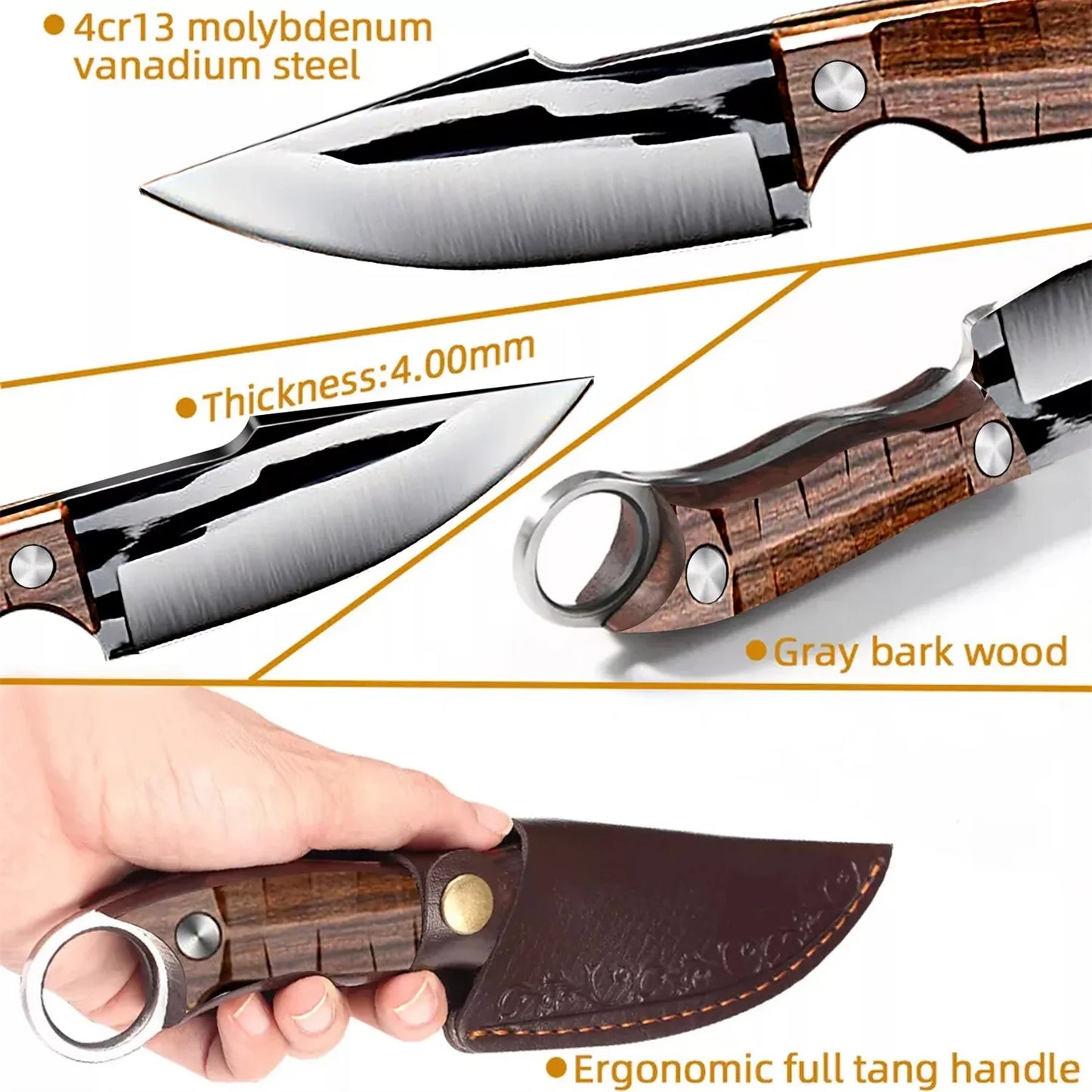 3PCS Hand Forged Inch Kitchen Knife, Stainless Steel