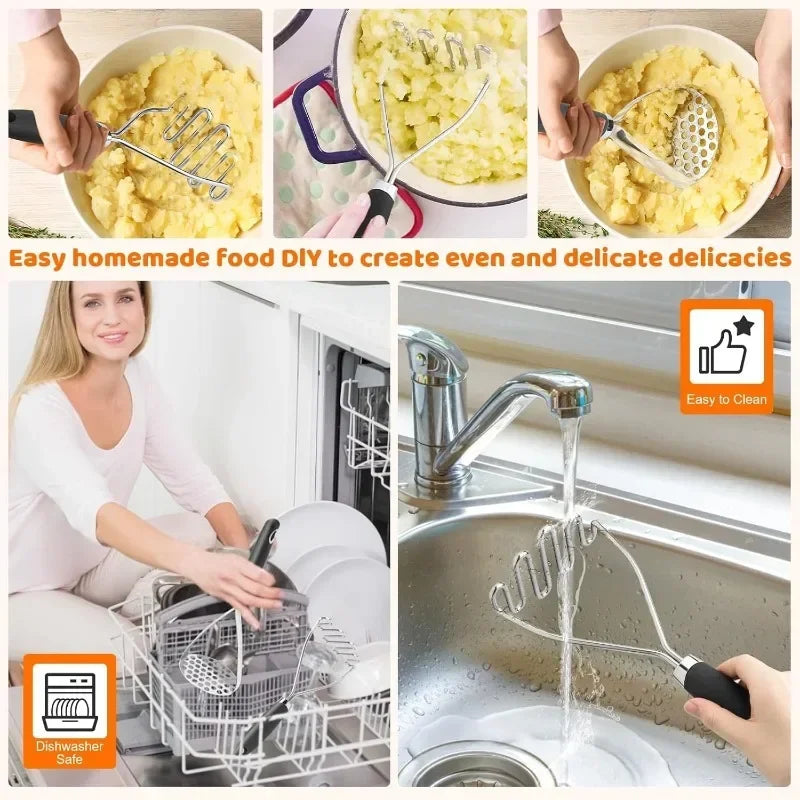 Potato Masher 2 Piece Set, Stainless Steel Potato Masher