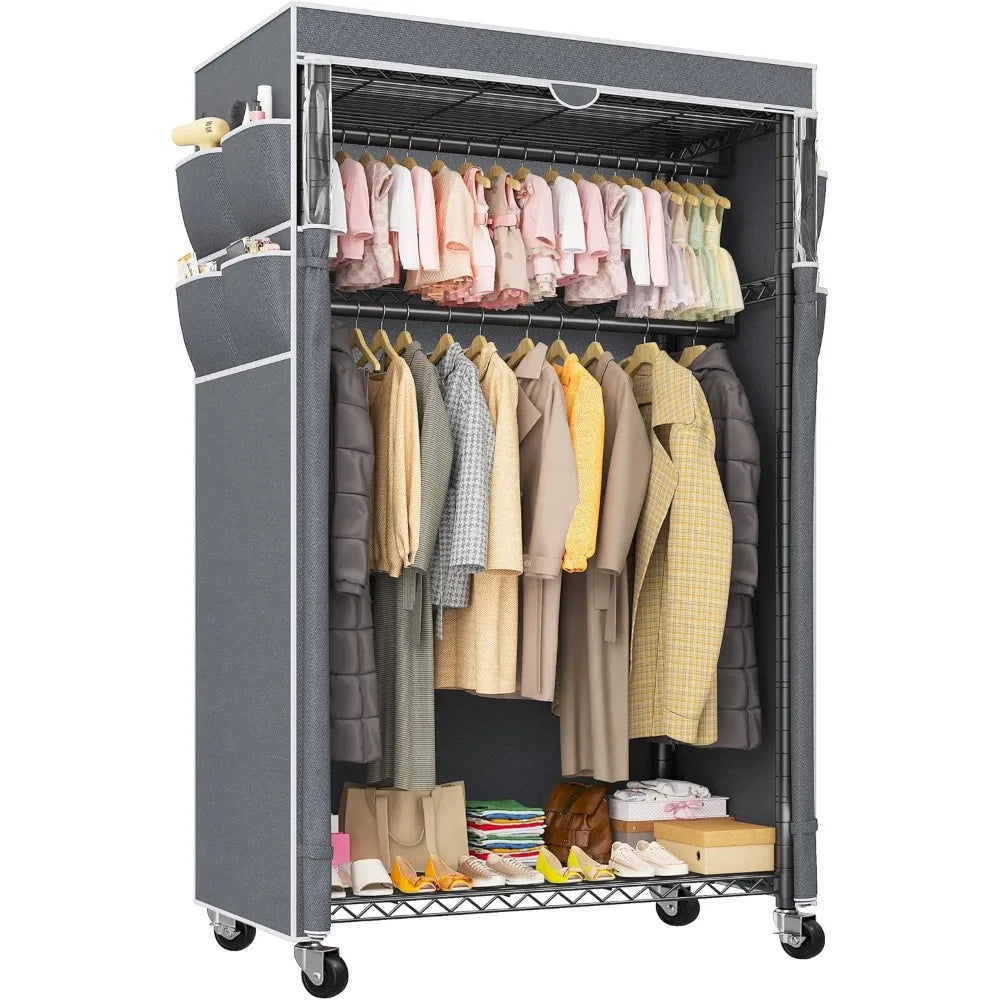 Clothes Rack with Cover and Wheels