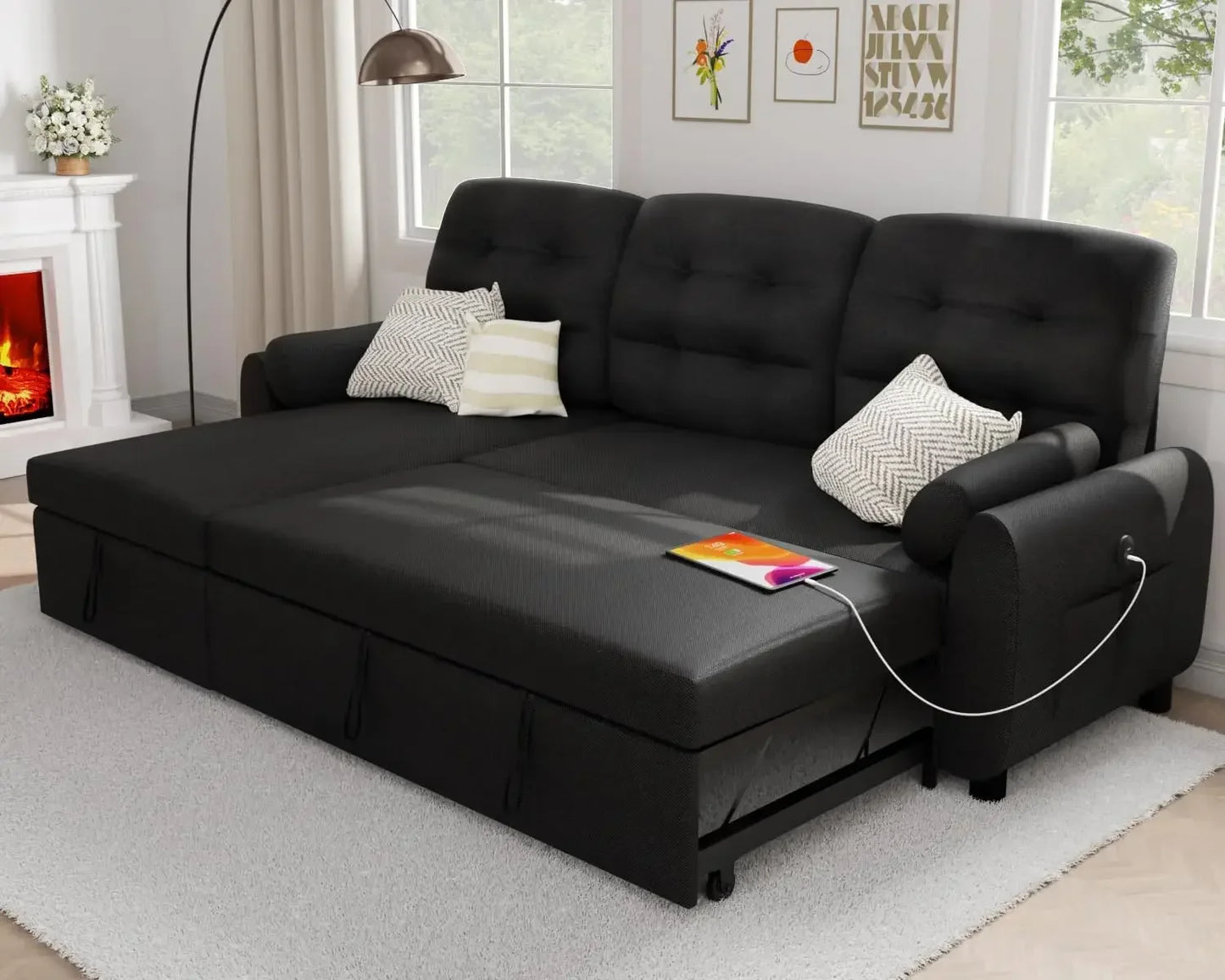 Sectional Sofa Couch, Sleeper Sofa Bed with Reversible Storage