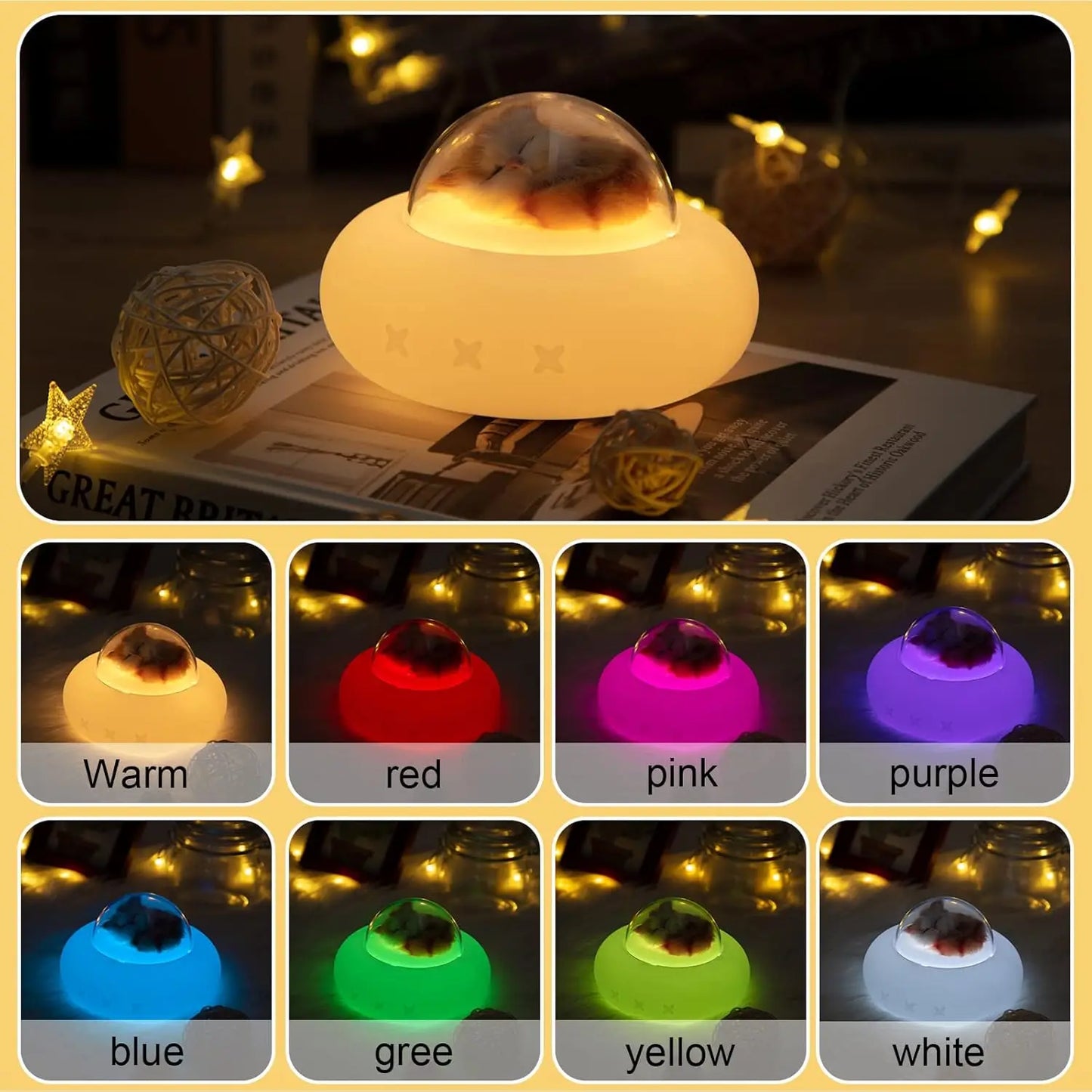 Spaceship Night Light LED, USB Rechargeable, 7-Color Changing