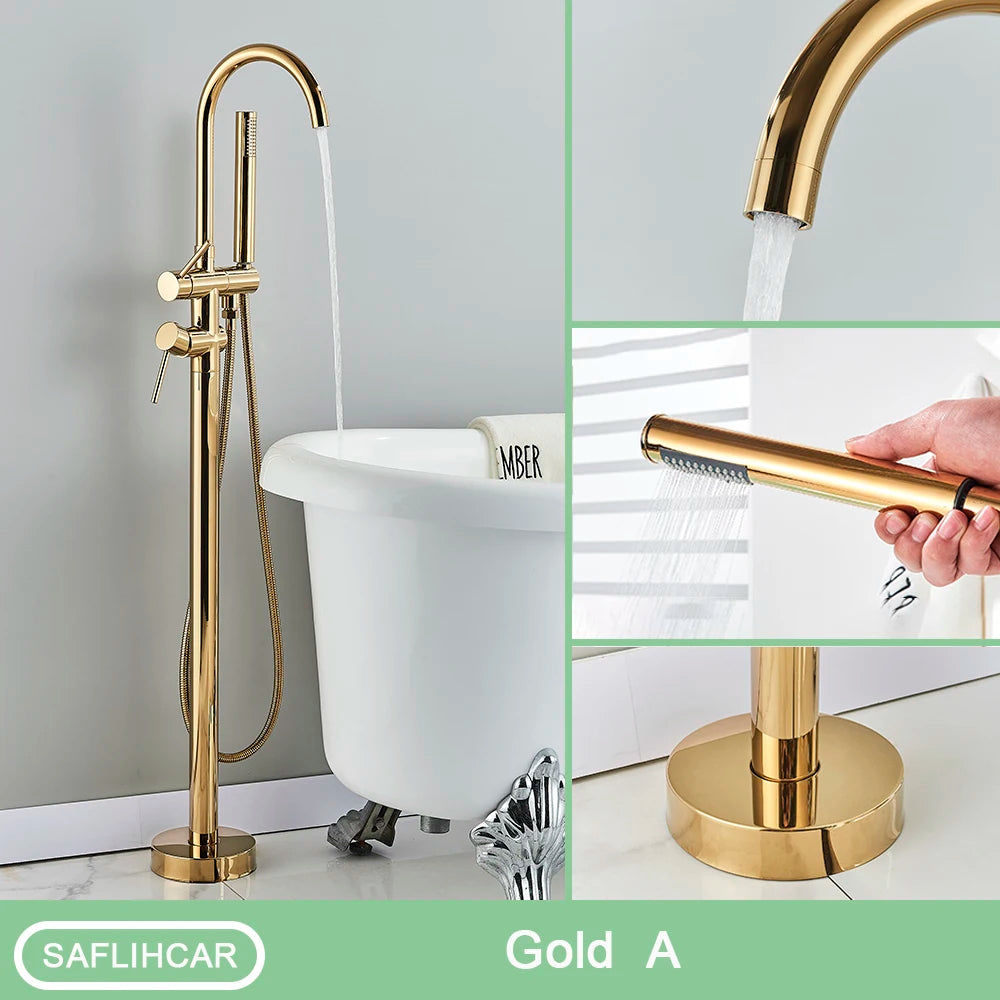 Gold Bathroom Bathtub Faucet With Hand Shower